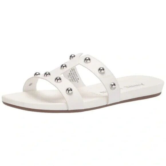 Anne Klein Womens Ely Sandals Iflex Faux Leather White Silver Studs 8M New - Picture 1 of 10